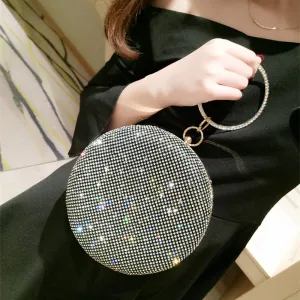 Mode Zwarte Rhinestone Ronde Handtassen 2020