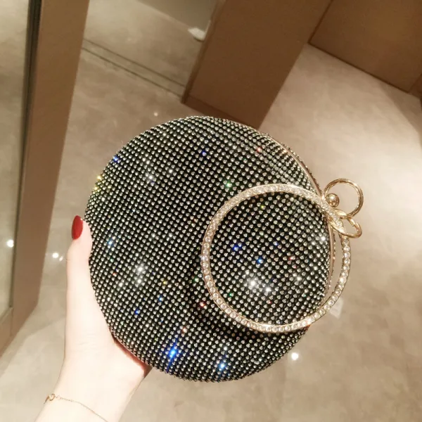 Fashion Black Rhinestone Round Clutch Bags 2020