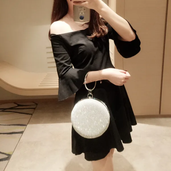 Fashion Black Rhinestone Round Clutch Bags 2020