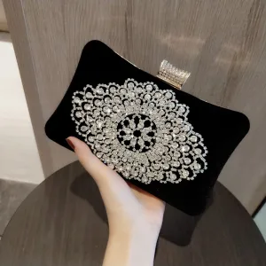 Schöne Schwarz Wildleder Quadratische Clutch Tasche 2020 Metall Strass
