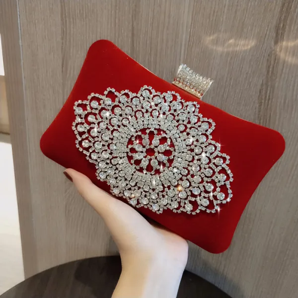 Chic / Belle Noire Daim Carrés Pochette 2020 Métal Faux Diamant