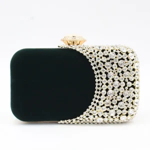 Élégant Vert Foncé Carrés Pochette 2020 Métal Faux Diamant