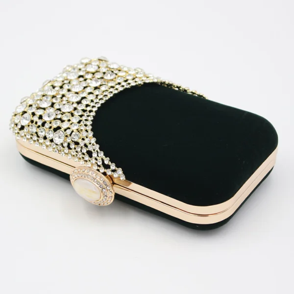 Élégant Vert Foncé Carrés Pochette 2020 Métal Faux Diamant