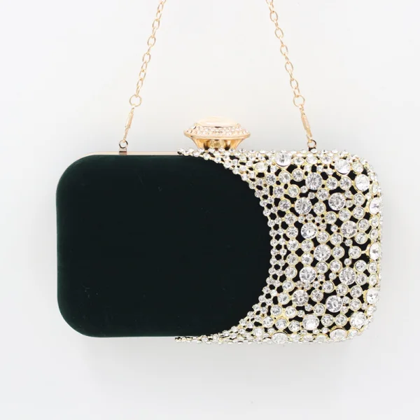Élégant Vert Foncé Carrés Pochette 2020 Métal Faux Diamant