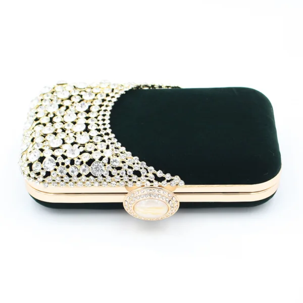 Élégant Vert Foncé Carrés Pochette 2020 Métal Faux Diamant