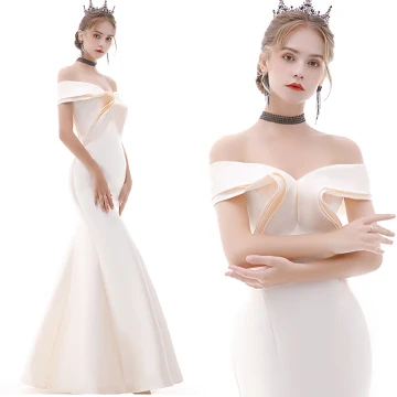 Affordable Champagne Evening Dresses 2020 Trumpet Mermaid Off The Shoulder Short Sleeve Floor Length Long Ruffle Backless Formal Dresses