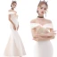 Affordable Champagne Evening Dresses  2020 Trumpet / Mermaid Off-The-Shoulder Short Sleeve Floor-Length / Long Ruffle Backless Formal Dresses