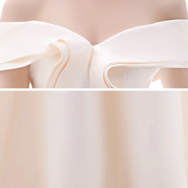 Affordable Champagne Evening Dresses 2020 Trumpet / Mermaid Off-The-Shoulder Short Sleeve Floor-Length / Long Ruffle Backless Formal Dresses