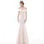 Affordable Champagne Evening Dresses  2020 Trumpet / Mermaid Off-The-Shoulder Short Sleeve Floor-Length / Long Ruffle Backless Formal Dresses