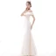 Affordable Champagne Evening Dresses  2020 Trumpet / Mermaid Off-The-Shoulder Short Sleeve Floor-Length / Long Ruffle Backless Formal Dresses