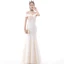 Affordable Champagne Evening Dresses  2020 Trumpet / Mermaid Off-The-Shoulder Short Sleeve Floor-Length / Long Ruffle Backless Formal Dresses