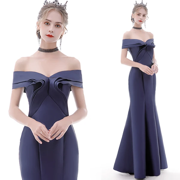 Affordable Champagne Evening Dresses 2020 Trumpet / Mermaid Off-The-Shoulder Short Sleeve Floor-Length / Long Ruffle Backless Formal Dresses