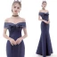 Affordable Champagne Evening Dresses  2020 Trumpet / Mermaid Off-The-Shoulder Short Sleeve Floor-Length / Long Ruffle Backless Formal Dresses