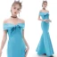 Affordable Champagne Evening Dresses  2020 Trumpet / Mermaid Off-The-Shoulder Short Sleeve Floor-Length / Long Ruffle Backless Formal Dresses
