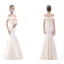 Affordable Champagne Evening Dresses  2020 Trumpet / Mermaid Off-The-Shoulder Short Sleeve Floor-Length / Long Ruffle Backless Formal Dresses
