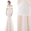 Affordable Champagne Evening Dresses  2020 Trumpet / Mermaid Off-The-Shoulder Short Sleeve Floor-Length / Long Ruffle Backless Formal Dresses
