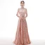 Affordable Rose Gold See-through Evening Dresses  2020 A-Line / Princess Scoop Neck 1/2 Sleeves Metal Sash Sequins Tassel Floor-Length / Long Ruffle Formal Dresses