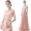Affordable Rose Gold See-through Evening Dresses  2020 A-Line / Princess Scoop Neck 1/2 Sleeves Metal Sash Sequins Tassel Floor-Length / Long Ruffle Formal Dresses