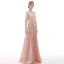 Affordable Rose Gold See-through Evening Dresses  2020 A-Line / Princess Scoop Neck 1/2 Sleeves Metal Sash Sequins Tassel Floor-Length / Long Ruffle Formal Dresses