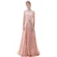 Affordable Rose Gold See-through Evening Dresses  2020 A-Line / Princess Scoop Neck 1/2 Sleeves Metal Sash Sequins Tassel Floor-Length / Long Ruffle Formal Dresses