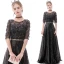 Affordable Rose Gold See-through Evening Dresses  2020 A-Line / Princess Scoop Neck 1/2 Sleeves Metal Sash Sequins Tassel Floor-Length / Long Ruffle Formal Dresses