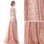 Affordable Rose Gold See-through Evening Dresses  2020 A-Line / Princess Scoop Neck 1/2 Sleeves Metal Sash Sequins Tassel Floor-Length / Long Ruffle Formal Dresses