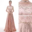 Affordable Rose Gold See-through Evening Dresses  2020 A-Line / Princess Scoop Neck 1/2 Sleeves Metal Sash Sequins Tassel Floor-Length / Long Ruffle Formal Dresses