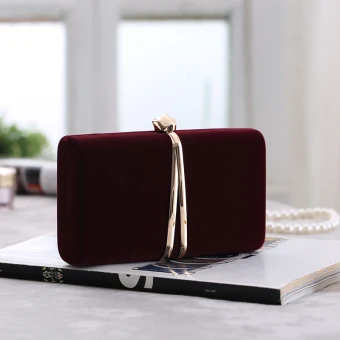Vintage Retro Burgundy Velour Square Clutch Bags 2020