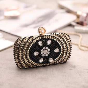 Fashion Black Pearl Rhinestone Square Clutch Bags 2020