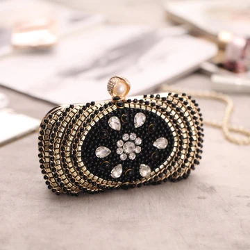 Mode Noire Perle Faux Diamant Carrés Pochette 2020