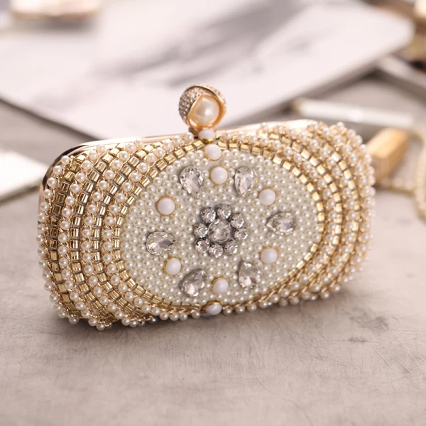 Fashion Black Pearl Rhinestone Square Clutch Bags 2020