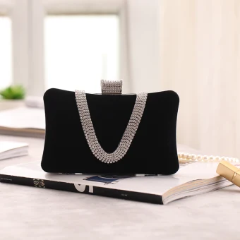 Chic Beautiful Metal Rhinestone Black Square Clutch Bags 2020
