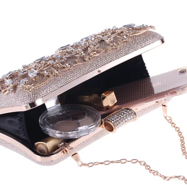 Mode Champagne Rhinestone Vierkante Handtassen 2020