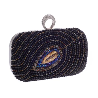 Fashion Black Pearl Square Clutch Bags 2020 Metal Rhinestone