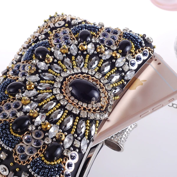 Chic / Belle Noire Carrés Pochette 2020 Métal Faux Diamant Perlage