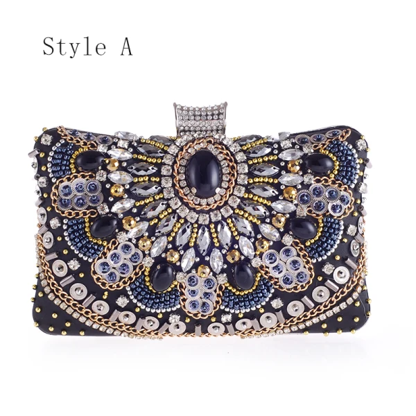 Chic / Belle Noire Carrés Pochette 2020 Métal Faux Diamant Perlage
