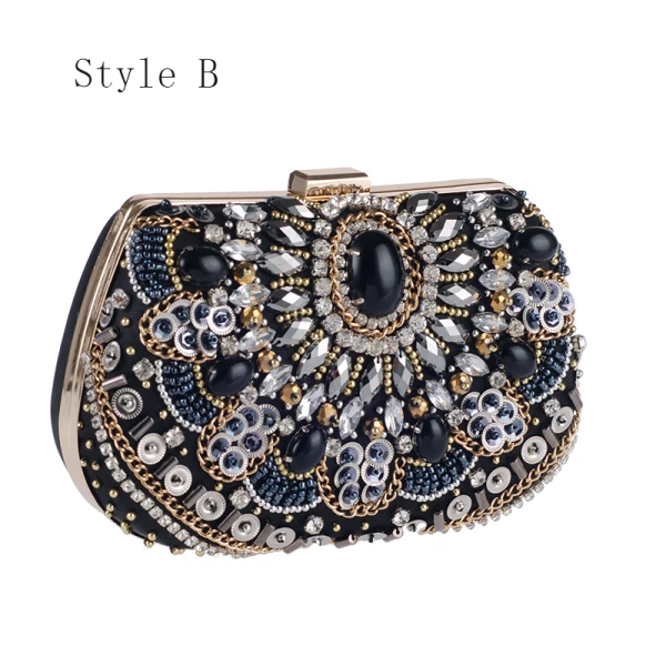 Chic / Belle Noire Carrés Pochette 2020 Métal Faux Diamant Perlage