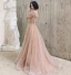 Elegante Rosa Durchsichtige Abendkleider 2020 A Linie Rundhalsausschnitt Kurze Ärmel Perlenstickerei Lange Rüschen Rückenfreies Festliche Kleider