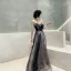 Chic / Belle Transparentes Bleu Marine Robe De Soirée 2020 Princesse Encolure Dégagée Sans Manches Appliques Paillettes Longue Volants Dos Nu Robe De Ceremonie