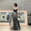 Chic / Belle Transparentes Bleu Marine Robe De Soirée 2020 Princesse Encolure Dégagée Sans Manches Appliques Paillettes Longue Volants Dos Nu Robe De Ceremonie