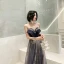 Chic / Belle Transparentes Bleu Marine Robe De Soirée 2020 Princesse Encolure Dégagée Sans Manches Appliques Paillettes Longue Volants Dos Nu Robe De Ceremonie