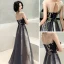 Chic / Belle Transparentes Bleu Marine Robe De Soirée 2020 Princesse Encolure Dégagée Sans Manches Appliques Paillettes Longue Volants Dos Nu Robe De Ceremonie