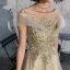 Élégant Océan Bleu Transparentes Robe De Soirée 2020 Princesse Encolure Carrée Manches Courtes Appliques Paillettes Longue Volants Dos Nu Robe De Ceremonie