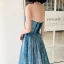 Elegant Ocean Blue Evening Dresses  2020 A-Line / Princess Strapless Sleeveless Appliques Sequins Floor-Length / Long Ruffle Backless Formal Dresses