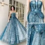 Elegant Ocean Blue Evening Dresses  2020 A-Line / Princess Strapless Sleeveless Appliques Sequins Floor-Length / Long Ruffle Backless Formal Dresses