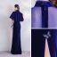 Chinese style Royal Blue Velour Winter Evening Dresses  With Shawl 2020 Trumpet / Mermaid High Neck Short Sleeve Appliques Embroidered Split Front Floor-Length / Long Ruffle Formal Dresses