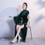 Chic / Belle Vert Foncé Velour Hiver Robe De Soirée 2020 Trompette / Sirène Col Haut Une épaule Manches Longues Fendue devant Longue Robe De Ceremonie