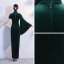 Chic / Belle Vert Foncé Velour Hiver Robe De Soirée 2020 Trompette / Sirène Col Haut Une épaule Manches Longues Fendue devant Longue Robe De Ceremonie