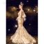 Luxe Gris Transparentes Robe De Soirée 2020 Trompette / Sirène Encolure Carrée Manches Longues Plumes Fait main Perlage Longue Volants Dos Nu Robe De Ceremonie