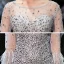 Luxe Gris Transparentes Robe De Soirée 2020 Trompette / Sirène Encolure Carrée Manches Longues Plumes Fait main Perlage Longue Volants Dos Nu Robe De Ceremonie